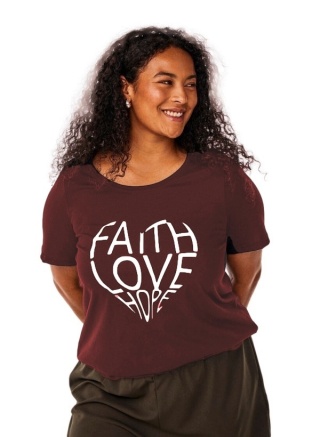 ZIZZI BLUZKA T-SHIRT BORDOWY NAPIS 002F