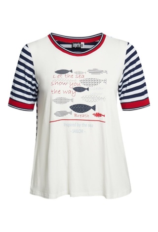 APIRICO FINEZYJNY T-SHIRT BLUZKA PASKI RYBKI A353