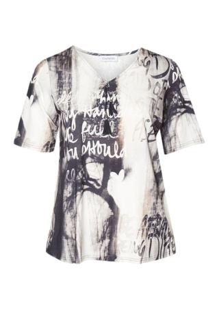 CHALOU BLUZKA T-SHIRT NADRUK BIAŁA CZARNA C222