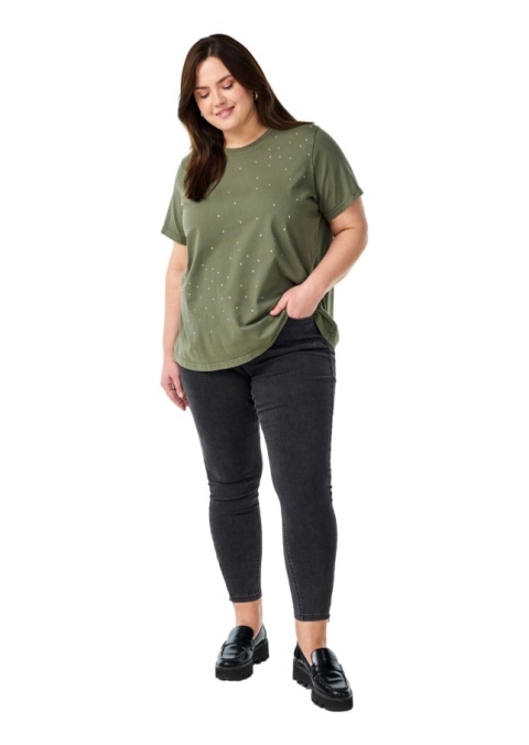 ZIZZI T-SHIRT BLUZKA DETALE BAWEŁNA ZIELONY 295A