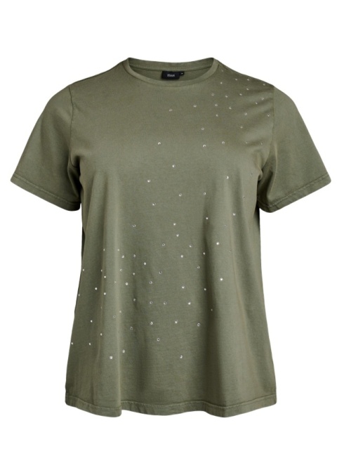 ZIZZI T-SHIRT BLUZKA DETALE BAWEŁNA ZIELONY 295A