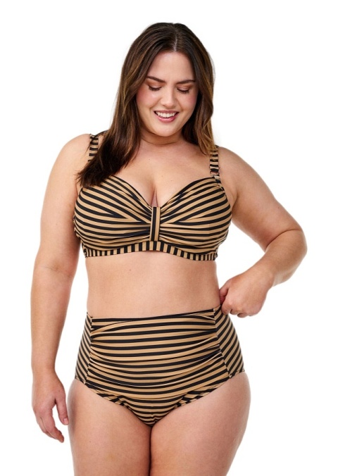 ZIZZI CZARNY BIUSTONOSZ KĄPIELOWY BIKINI W PASKI 508F