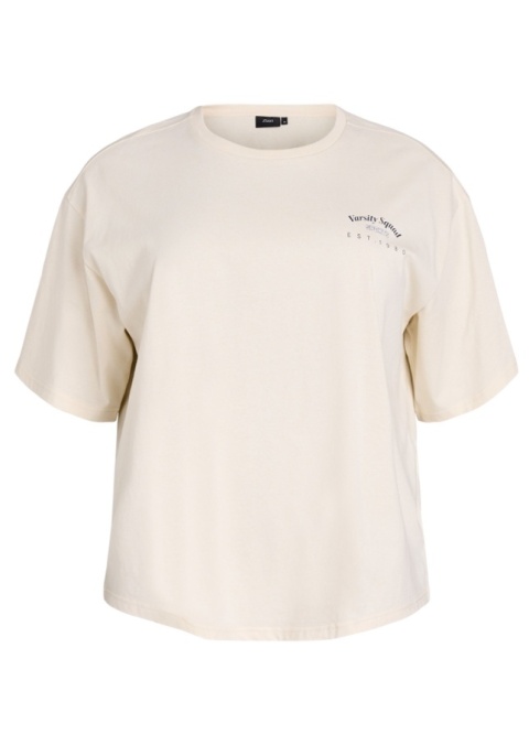 ZIZZI BEŻOWY T-SHIRT OVERISZE NAPISY BAWEŁNA 689A