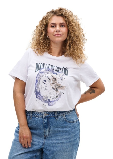 ZIZZI MODNY BIAŁY T-SHIRT NADRUK BAWEŁNA 199A