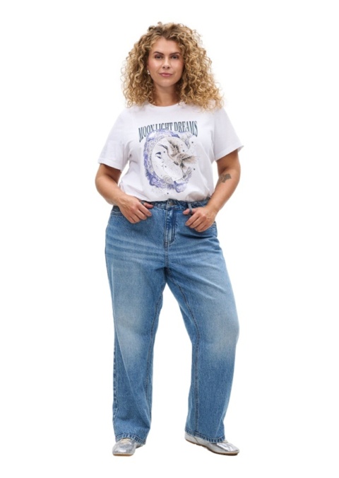 ZIZZI MODNY BIAŁY T-SHIRT NADRUK BAWEŁNA 199A
