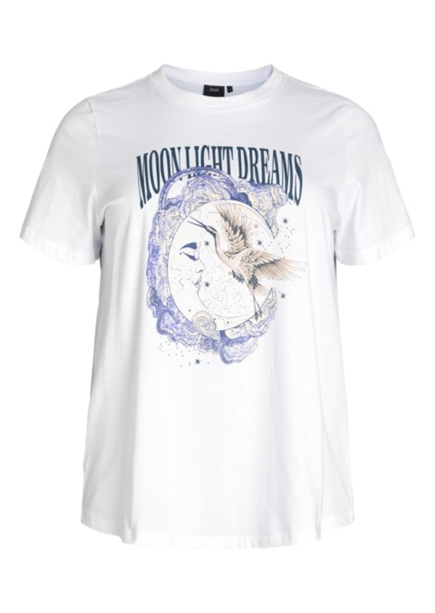 ZIZZI MODNY BIAŁY T-SHIRT NADRUK BAWEŁNA 199A