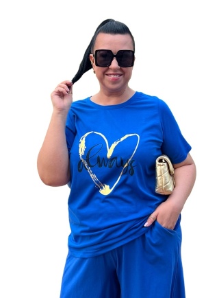 ZIZZI BLUZKA T-SHIRT NIEBIESKI NADRUK 002F