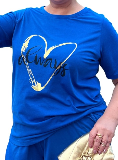 ZIZZI BLUZKA T-SHIRT NIEBIESKI NADRUK 002F