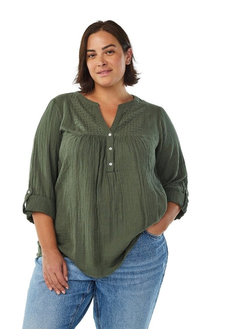 ZIZZI BLUZKA KHAKI ZIELONA BAWEŁNA HAFT 444B