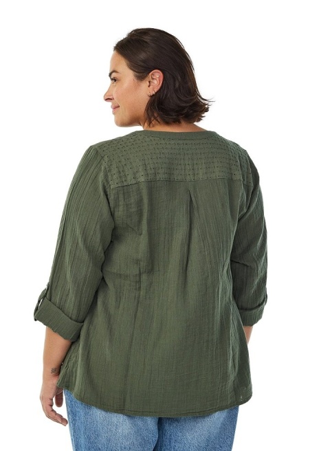ZIZZI BLUZKA KHAKI ZIELONA BAWEŁNA HAFT 444B