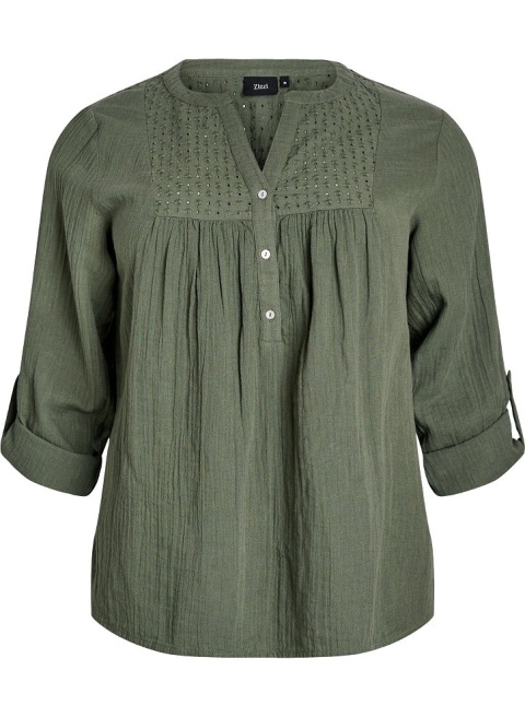 ZIZZI BLUZKA KHAKI ZIELONA BAWEŁNA HAFT 444B