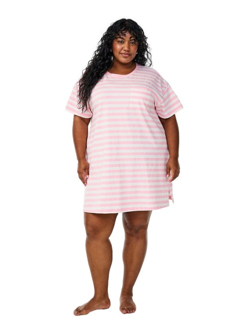 ZIZZI DŁUGA KOSZULKA T-SHIRT OVERSIZE RÓŻOWY BIAŁY 086B