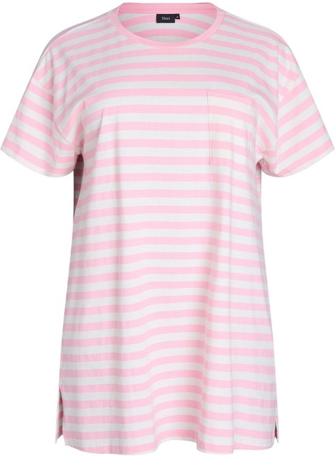 ZIZZI DŁUGA KOSZULKA T-SHIRT OVERSIZE RÓŻOWY BIAŁY 086B