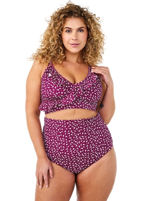 ZIZZI FIOLETOWE MAJTKI KĄPIELOWE BIKINI WYSOKI STAN NADRUK 506G