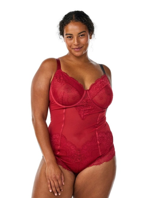 ZIZZI CZERWONE SIATECZKOWE BODY Z DETALAMI KORONKI 072D