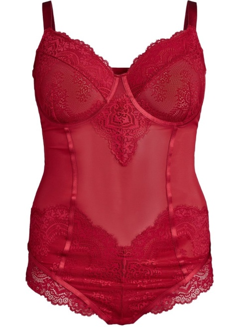 ZIZZI CZERWONE SIATECZKOWE BODY Z DETALAMI KORONKI 072D