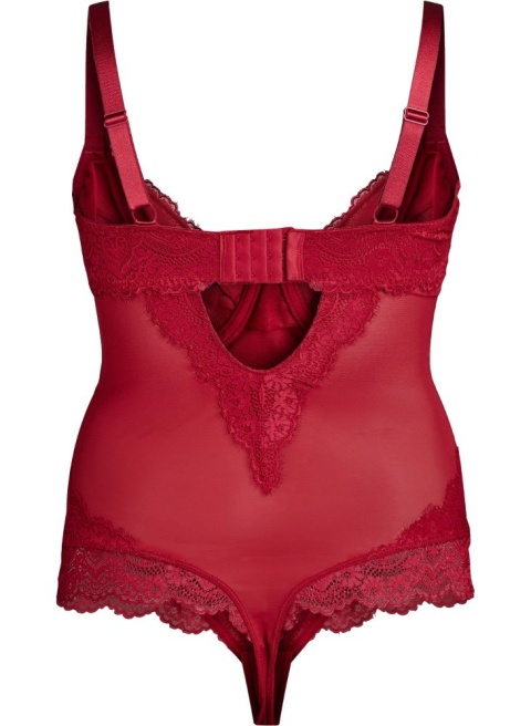 ZIZZI CZERWONE SIATECZKOWE BODY Z DETALAMI KORONKI 072D