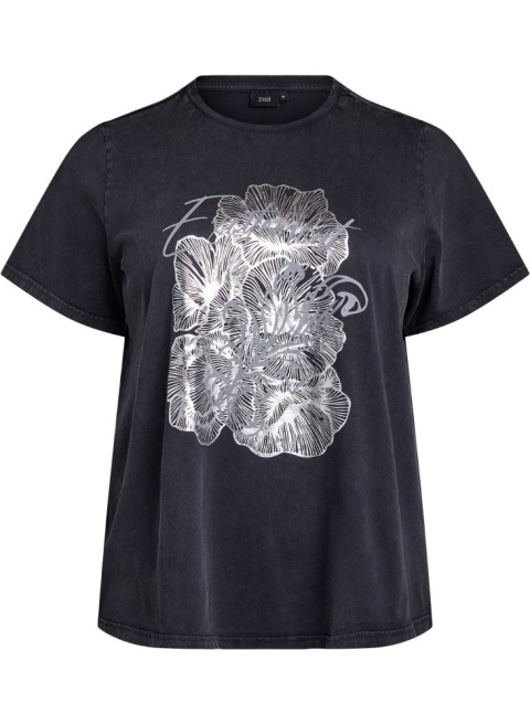 ZIZZI SZARY BAWEŁNIANY T-SHIRT NADRUK 295A