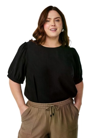 ZIZZI ELEGANCKA BLUZKA WISKOZA BUFKI CZARNA 496C