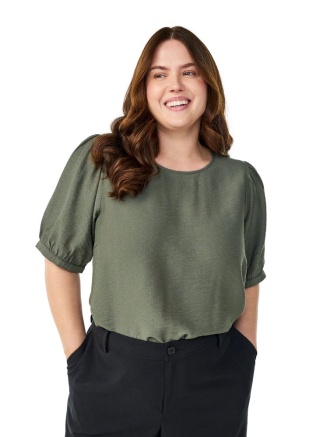 ZIZZI ELEGANCKA BLUZKA WISKOZA BUFKI OLIWKA 496C