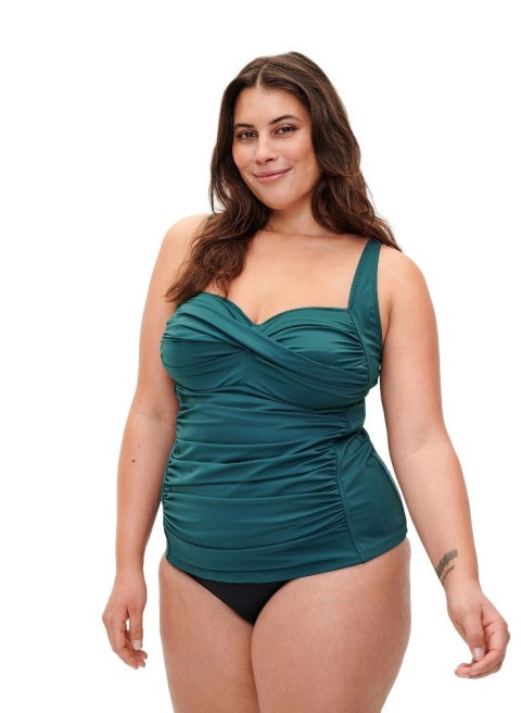 ZIZZI CZARNA KOSZULKA KĄPIELOWA MODELUJĄCA ZIELONA TANKINI 537C