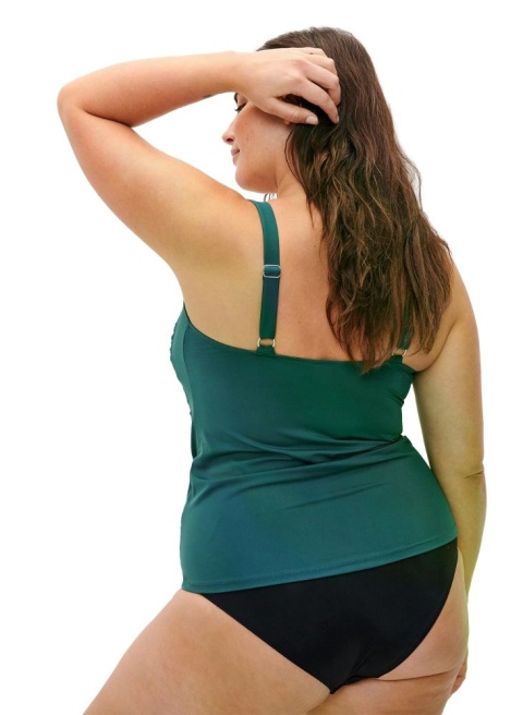 ZIZZI CZARNA KOSZULKA KĄPIELOWA MODELUJĄCA ZIELONA TANKINI 537C