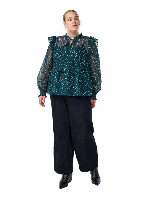 ZIZZI ELEGANCKA ZIELONA BLUZKA KROPKI FALBANY 809A