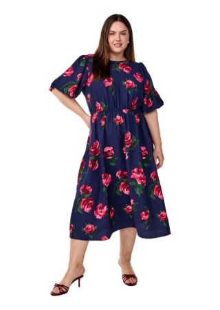 ZIZZI ELEGANCKA GRANATOWA SUKIENKA MIDI W RÓŻE 168A