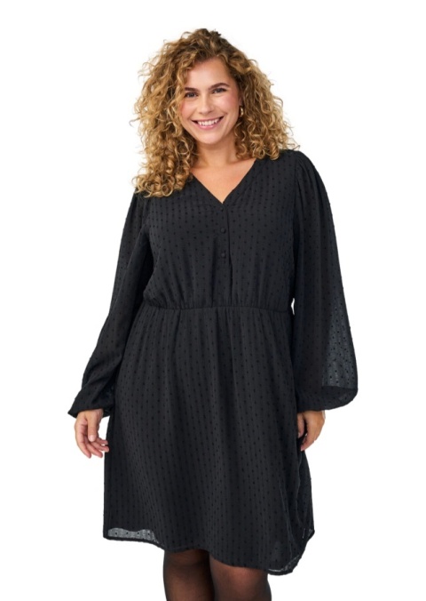 ZIZZI ELEGANCKA ODCINANA CZARNA SUKIENKA KROPKI 211B