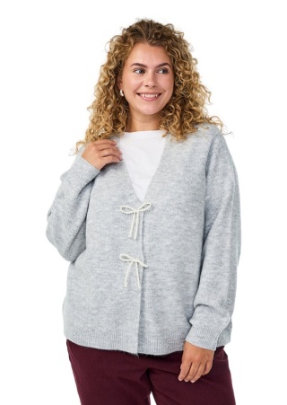 ZIZZI SZARY DZIANINOWY KARDIGAN SWETER KOKARDKI 408D