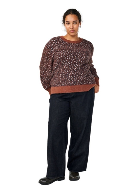 ZIZZI MIĘKKI BRĄZOWY SWETER W PANTERKĘ DZIANINA 513A