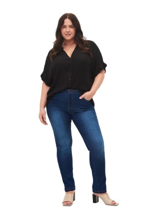 ZIZZI BLUE DENIM GRANATOWE PROSTE JEANSY LONG N86 305B