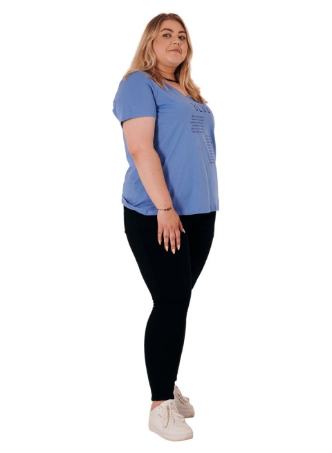 ZIZZI KLASYCZNY T-SHIRT Z NAPISEM BLUE BAWEŁNA PLUS SIZE 231C