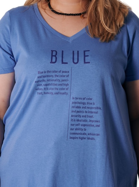 ZIZZI KLASYCZNY T-SHIRT Z NAPISEM BLUE BAWEŁNA PLUS SIZE 231C