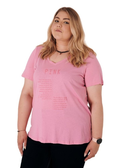 ZIZZI KLASYCZNY T-SHIRT Z NAPISEM PINK BAWEŁNA PLUS SIZE 231C