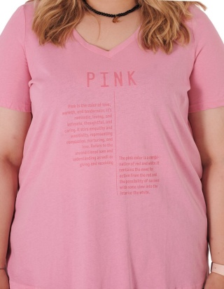 ZIZZI KLASYCZNY T-SHIRT Z NAPISEM PINK BAWEŁNA PLUS SIZE 231C