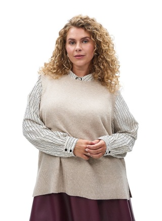 ZIZZI CIEPŁY BEŻOWY SWETER BEZRĘKAWNIK DZIANINA 473G