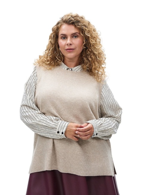 ZIZZI CIEPŁY BEŻOWY SWETER BEZRĘKAWNIK DZIANINA 473G