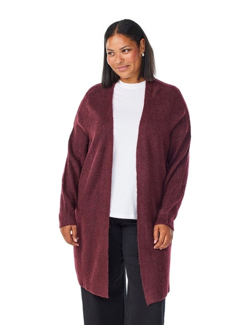 ZIZZI CIEPŁY DŁUŻSZY SWETER KARDIGAN CIEMNE BORDO 040C