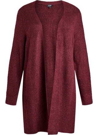 ZIZZI CIEPŁY DŁUŻSZY SWETER KARDIGAN CIEMNE BORDO 040C