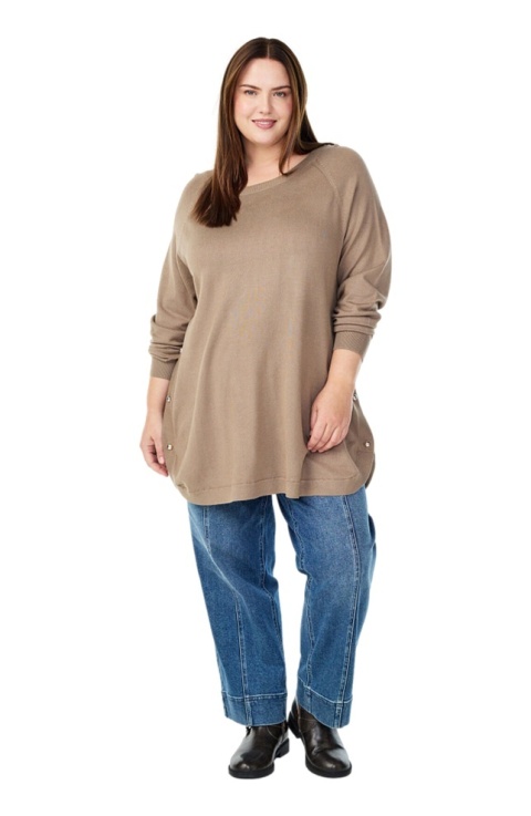 ZIZZI DZIANINOWA TUNIKA BLUZKA OVERSIZE BEŻOWY GUZIKI 480E