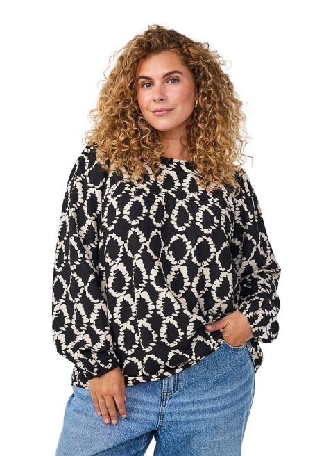 ZIZZI ELEGANCKA CZARNA BLUZKA NADRUK WIĄZANIE 409A