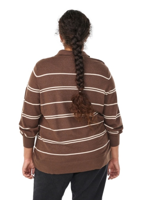 ZIZZI MODNY DZIANINOWY SWETER BLUZKA W PASKI BRĄZOWY POLO 479B