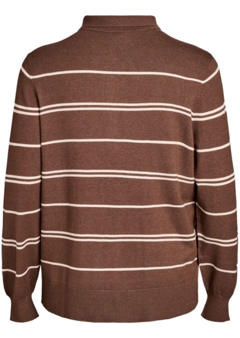 ZIZZI MODNY DZIANINOWY SWETER BLUZKA W PASKI BRĄZOWY POLO 479B
