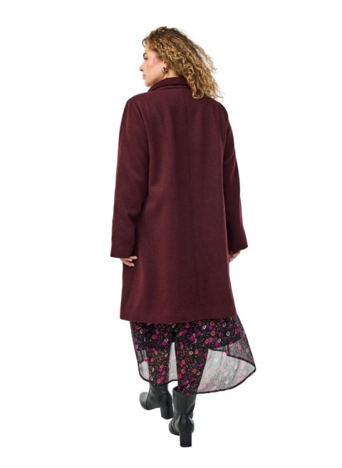 ZIZZI ELEGANCKI BORDOWY PŁASZCZ MIDI Z WEŁNĄ 526A