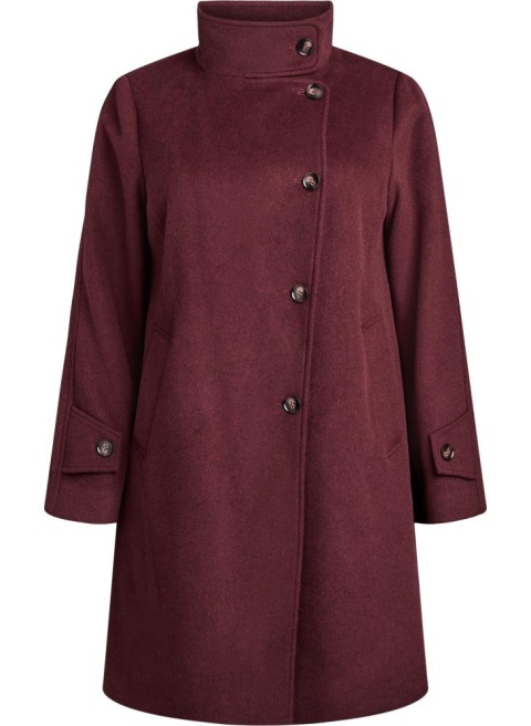 ZIZZI ELEGANCKI BORDOWY PŁASZCZ MIDI Z WEŁNĄ 526A