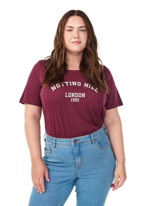ZIZZI BORDOWA BLUZKA T-SHIRT NAPISY 002K