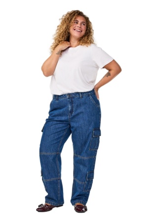 ZIZZI NIEBIESKIE SZEROKIE JEANSY CARGO 088N