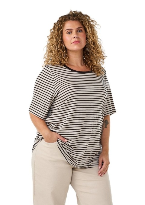 ZIZZI BEŻOWA BLUZKA T-SHIRT W PASKI 417B