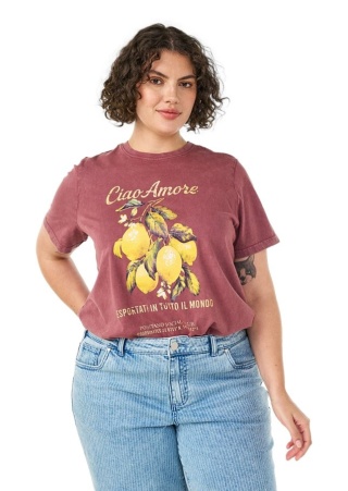 ZIZZI CZERWONY T-SHIRT NADRUK CYTRYNY BAWEŁNA 976A